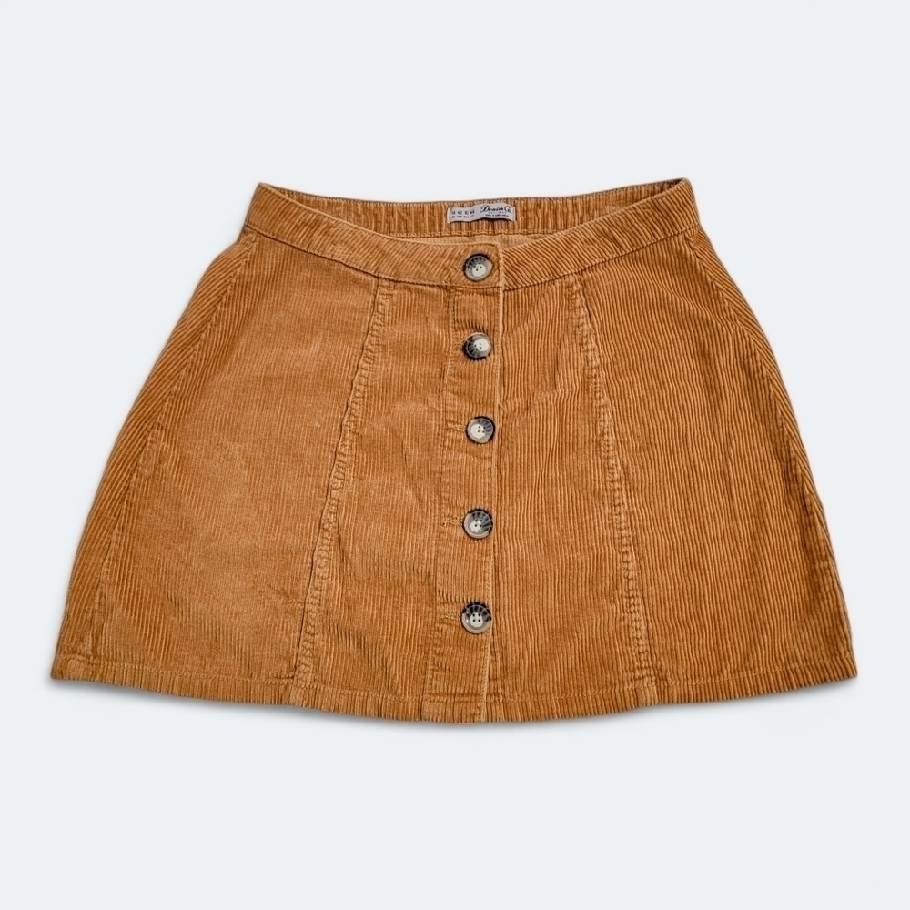 Denim Co Camel Brown Corduroy Button Front Mini Skirt Size 10